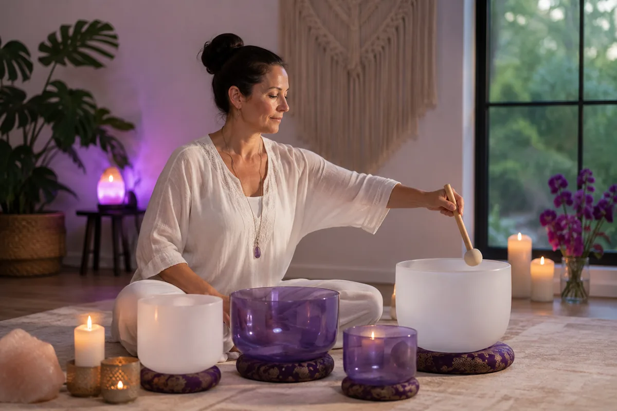 Sound bath session with crystal singing bowls